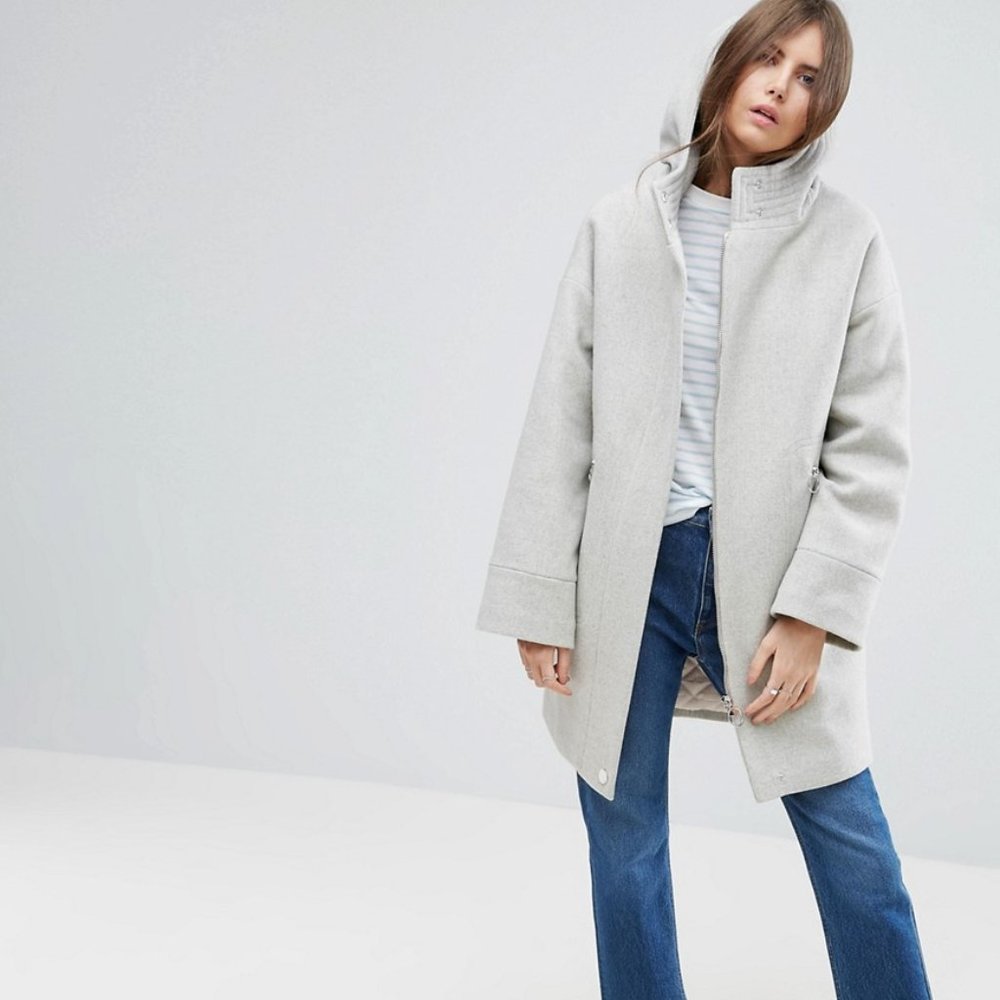 ASOS Gray Hooded Parka Coat with Formal Styling